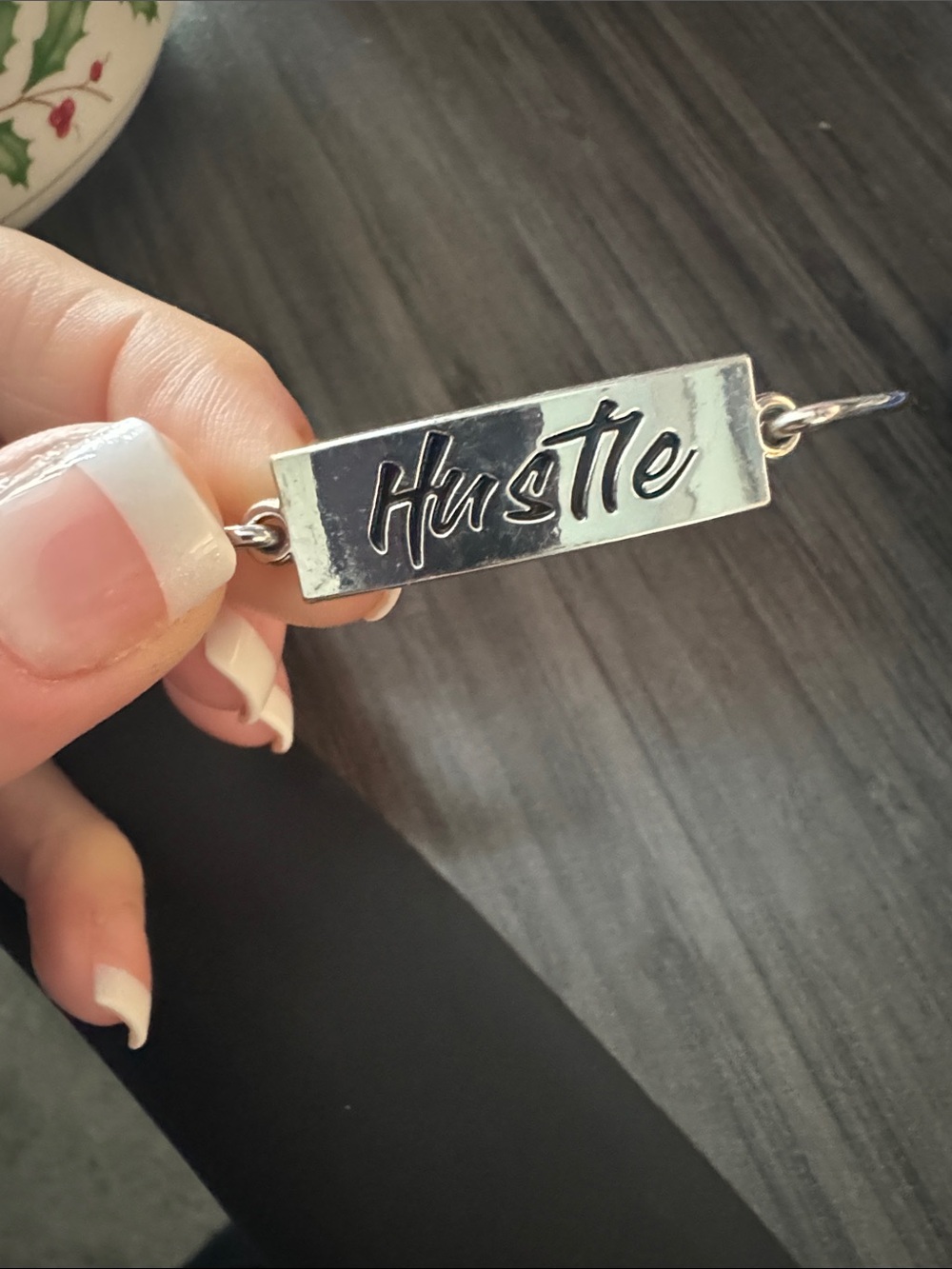 Hustle Engraved Silver Bar Bracelet